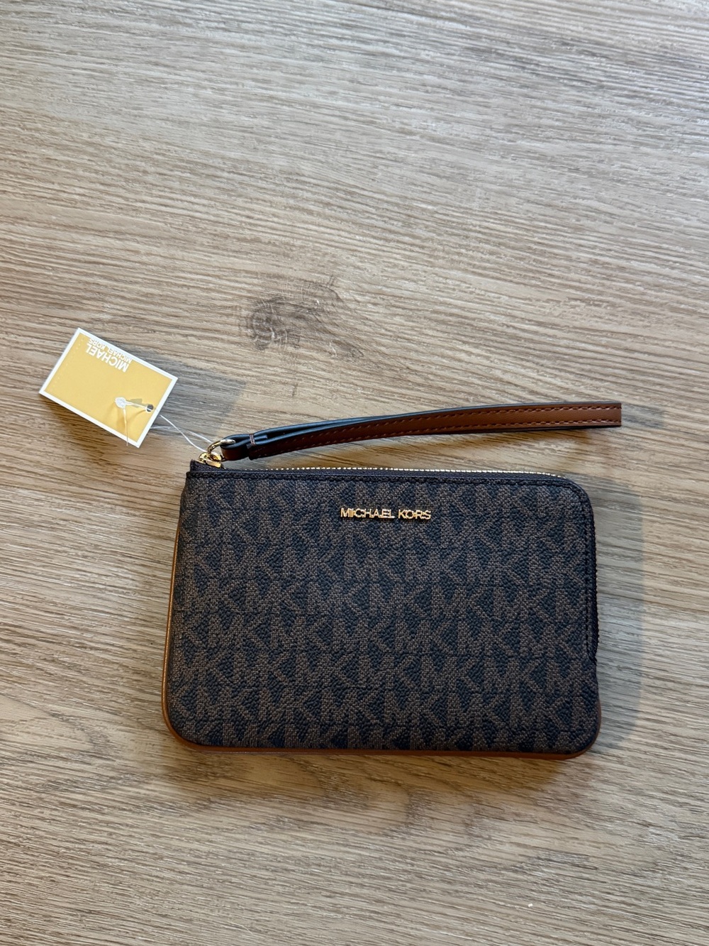 Michael Kors Brown and Black Jet Set Travel Small Signature Logo Wristlet